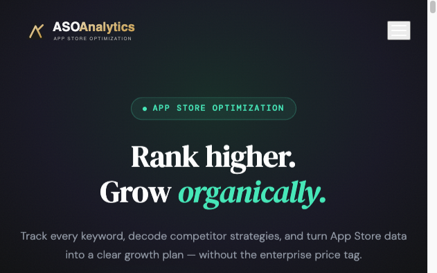 ASO Analytics keyword tracking dashboard